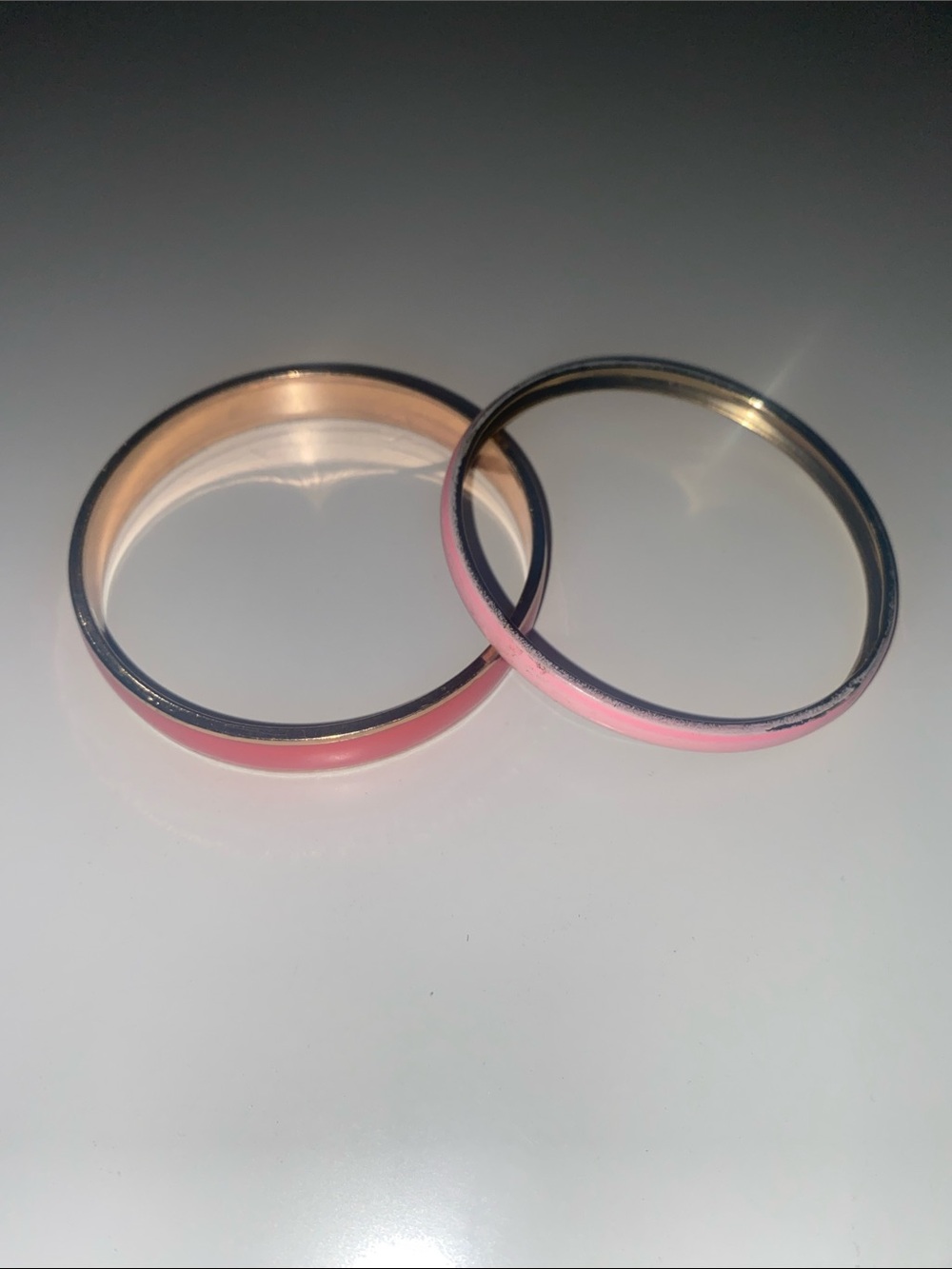 Vintage Pink Enamel Style Thin Bangle Gold Tone Bracelets